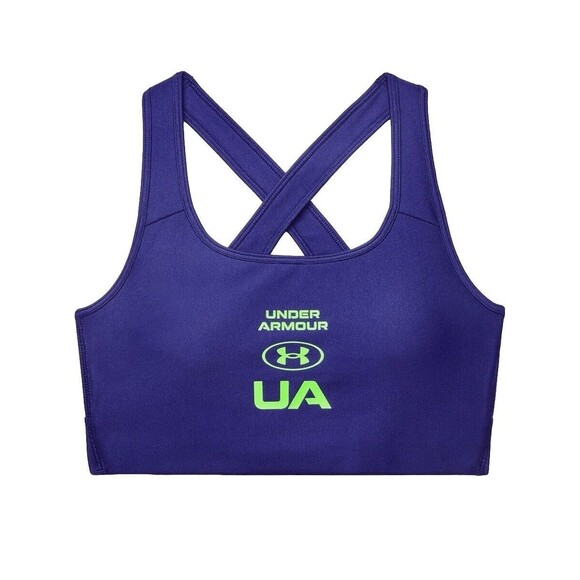 Women's Under Armour UA Crossback Graphic Blue  Medium Impact Sports Bra Sz S NW - Picture 1 of 10